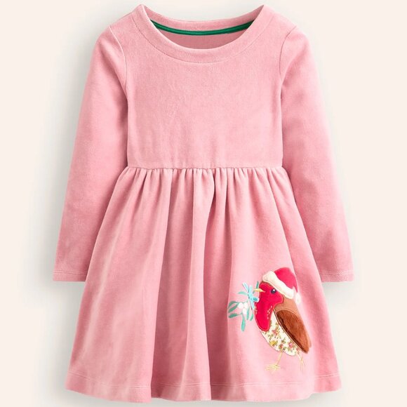 NWOT Mini Boden Twirly Velour Appliqué Dress